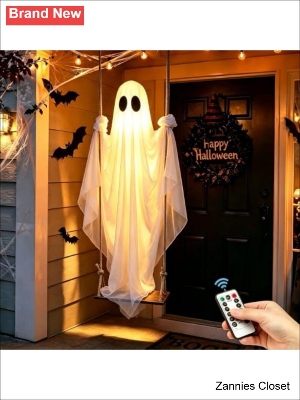 👻 Adjustable 4-8FT Lighted Hanging Swing Ghost Halloween Outdoor Decor Remote